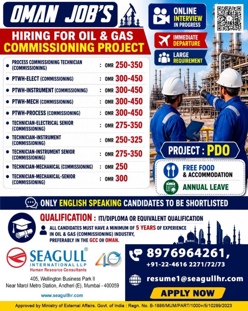 Oman Oil & Gas Commissioning Project Jobs 2026 – PDO Project Hiring | Online Interview 