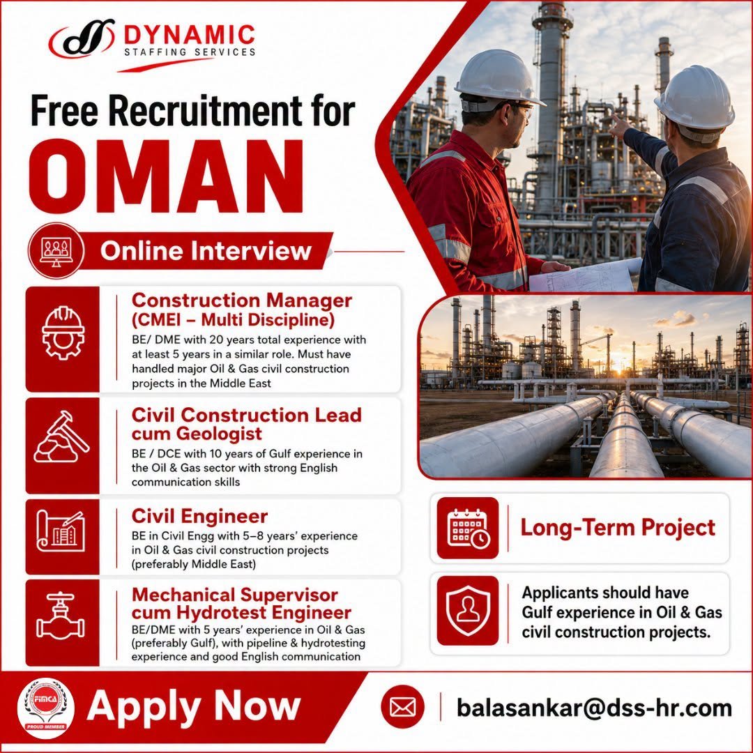 Oman Oil & Gas Construction Jobs 2026 – Free Recruitment 