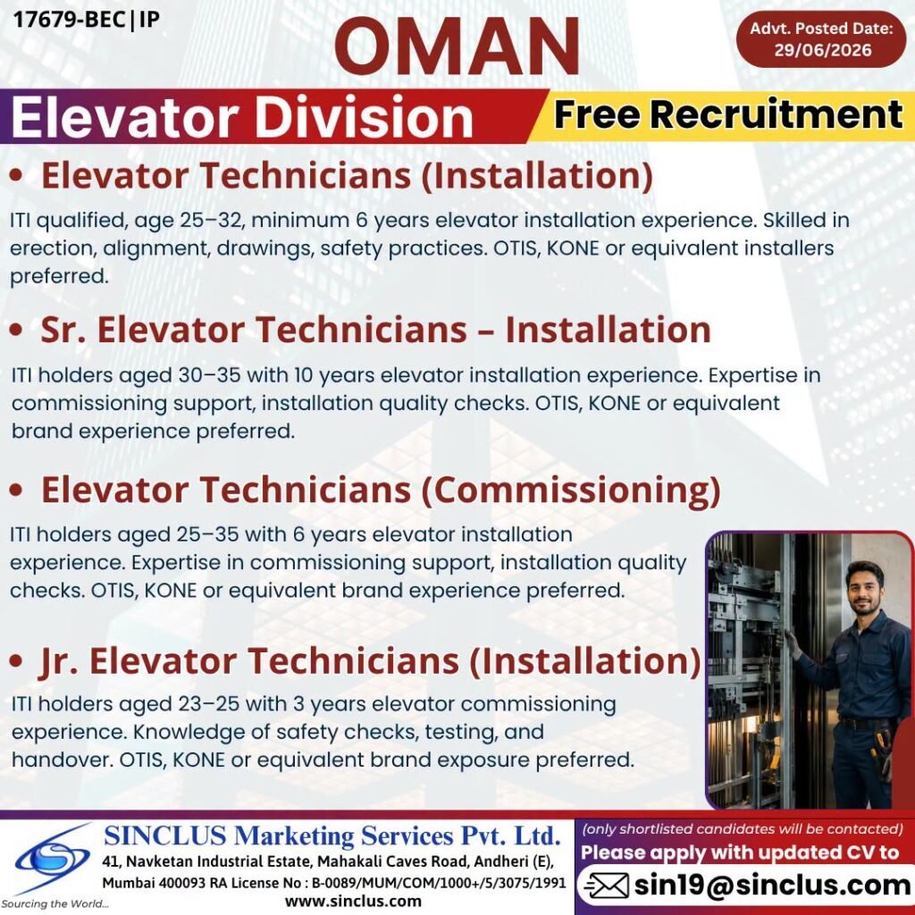 Career Opportunities in Oman – Elevator Division