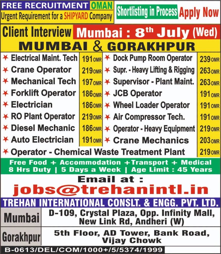 Urgent Requirement For Oman Shipyard Company