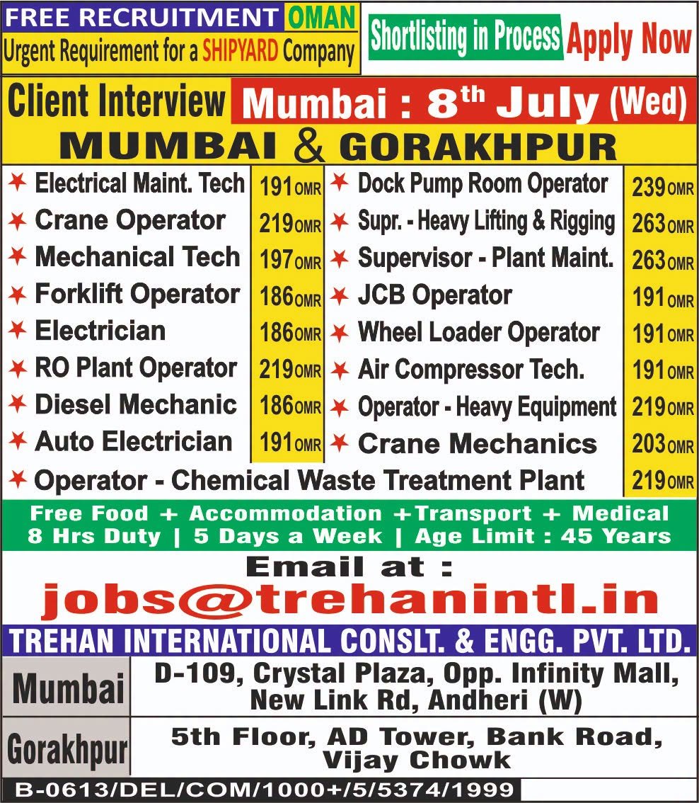 Urgent Requirement For Oman Shipyard Company