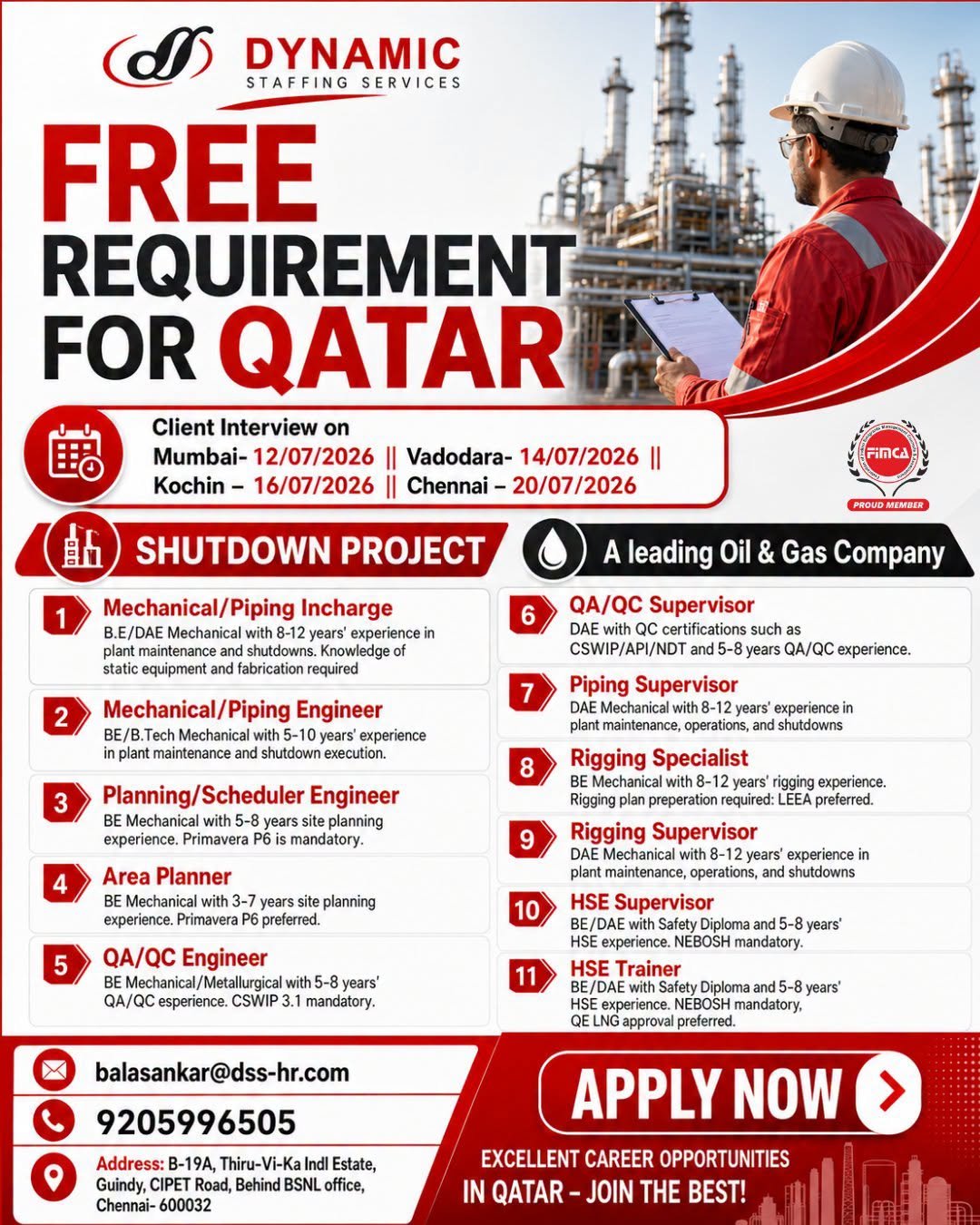 Qatar Shutdown Project Jobs 2026 – Free Recruitment 