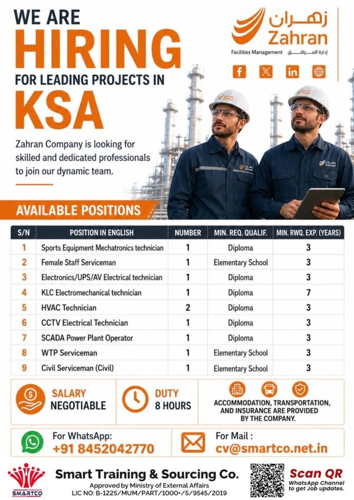 Saudi Arabia - Hiring For Zahran Facilities Management