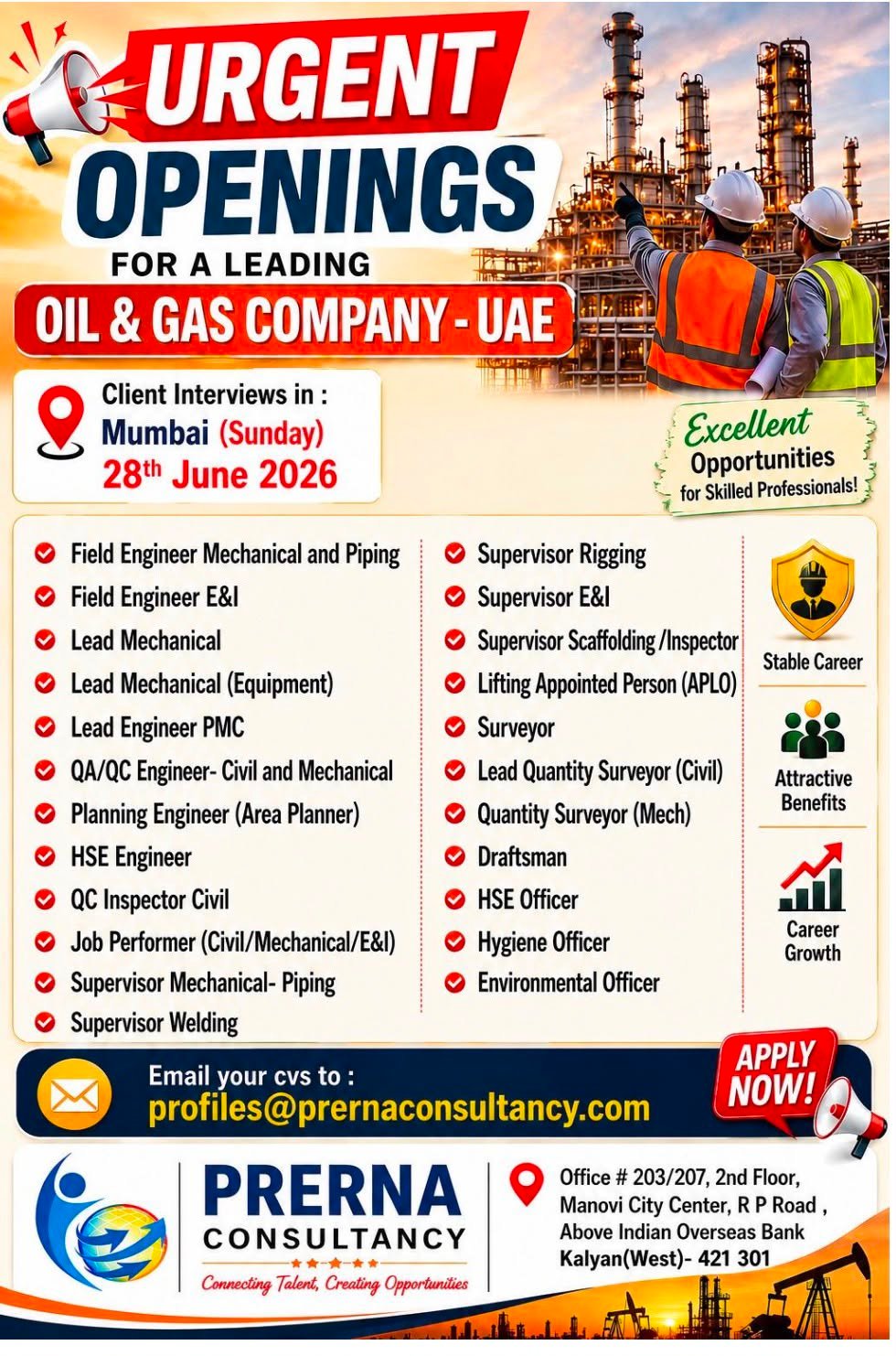 UAE Oil & Gas Jobs 2026 – Hiring For A leading Oil & Gas company