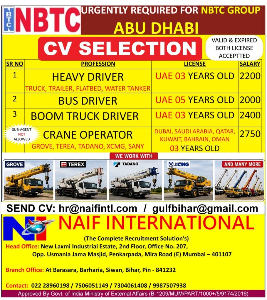 Abu Dhabi Driver & Crane Operator Jobs 2026 – Apply Now Abu Dhabi Driver & Crane Operator Jobs 2026 – Apply Now