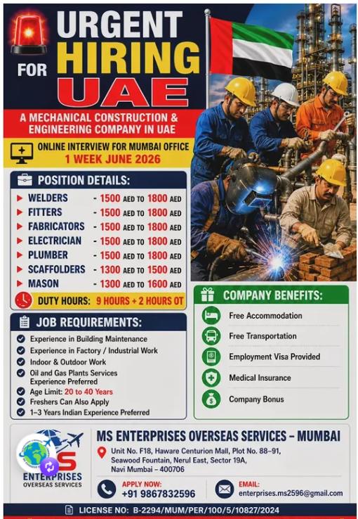 UAE Mechanical Construction & Engineering Company Jobs 2026 – Online Interview UAE Mechanical Construction & Engineering Company Jobs 2026 – Online Interview