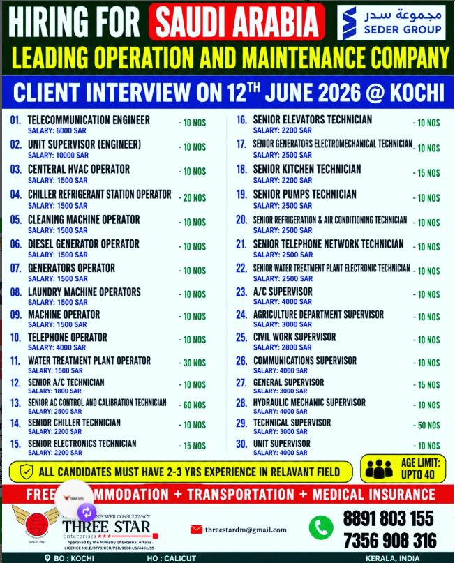 Saudi Arabia Operation & Maintenance Jobs 2026 – Seder Group