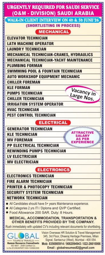 Saudi Arabia O&M Division Jobs 2026 – Urgent Recruitment