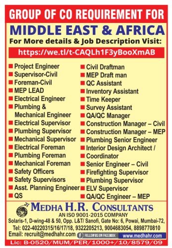 Middle East & Africa Jobs 2026 – Multiple Engineering & Construction Vacancies