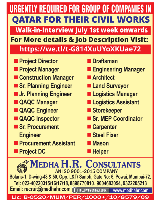 Qatar Civil Construction Jobs 2026 | Engineers, Managers & Skilled Workers Required