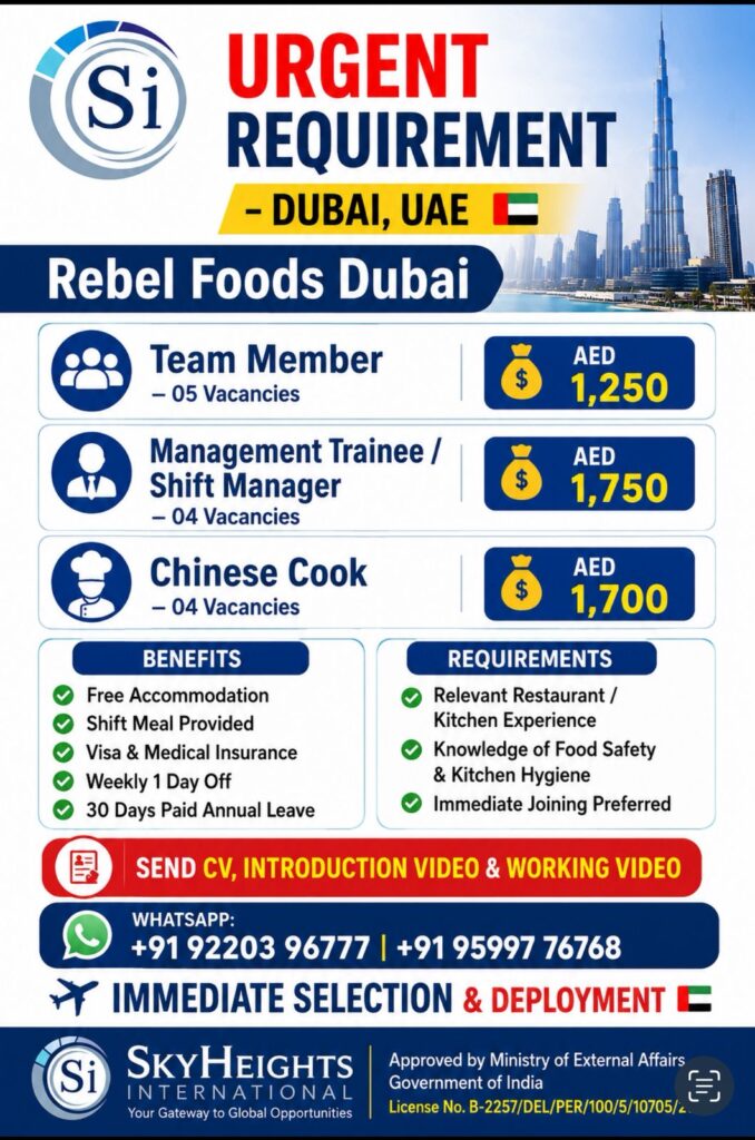 Rebel Foods Dubai Jobs 2026 – Team Members, Shift Managers and Chinese Cooks Required in UAE