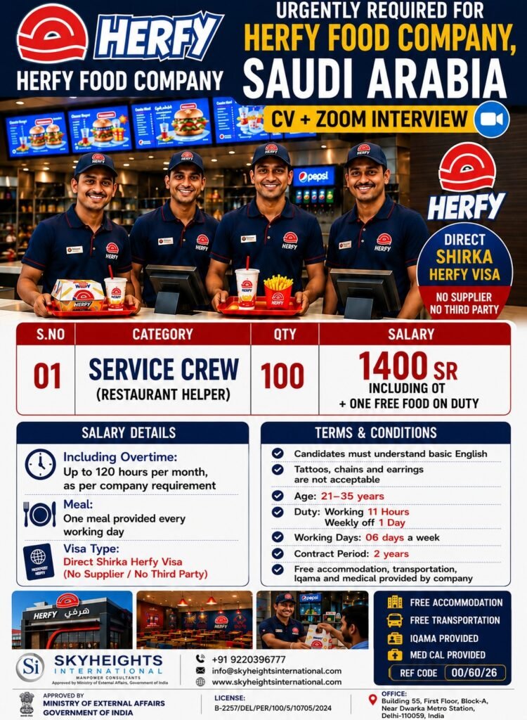 Herfy Food Company Saudi Arabia Jobs 2026 – Service Crew Vacancies | Direct Herfy Visa