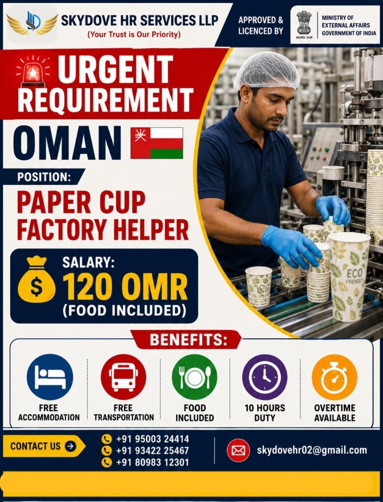 Oman Paper Cup Factory Helper Jobs 2026 – Factory Worker Vacancies 