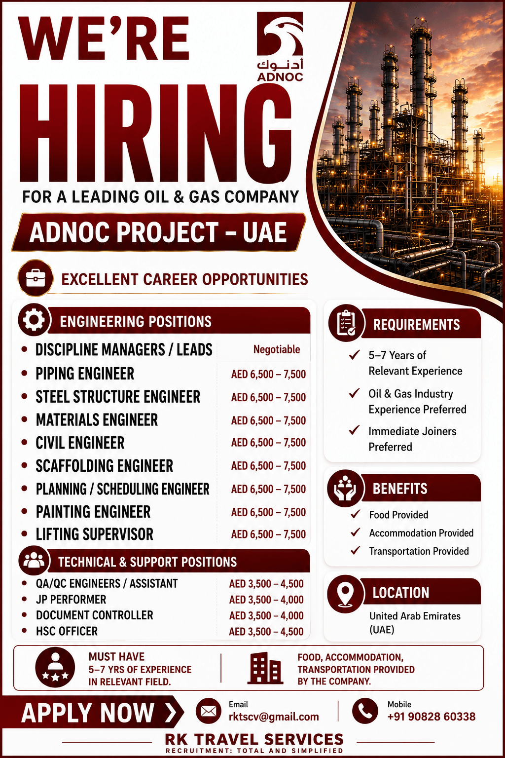 UAE Jobs 2026 – hiring experienced engineering and technical professionals for multiple positions