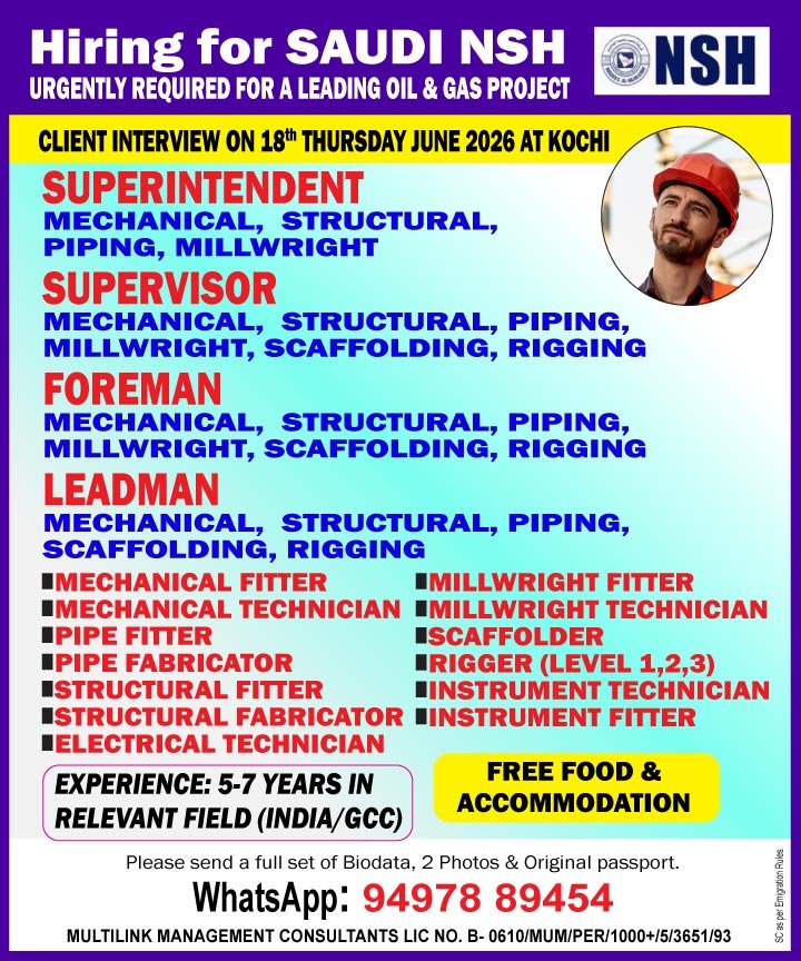 Saudi NSH Oil & Gas Jobs 2026 | Free Food & Accommodation