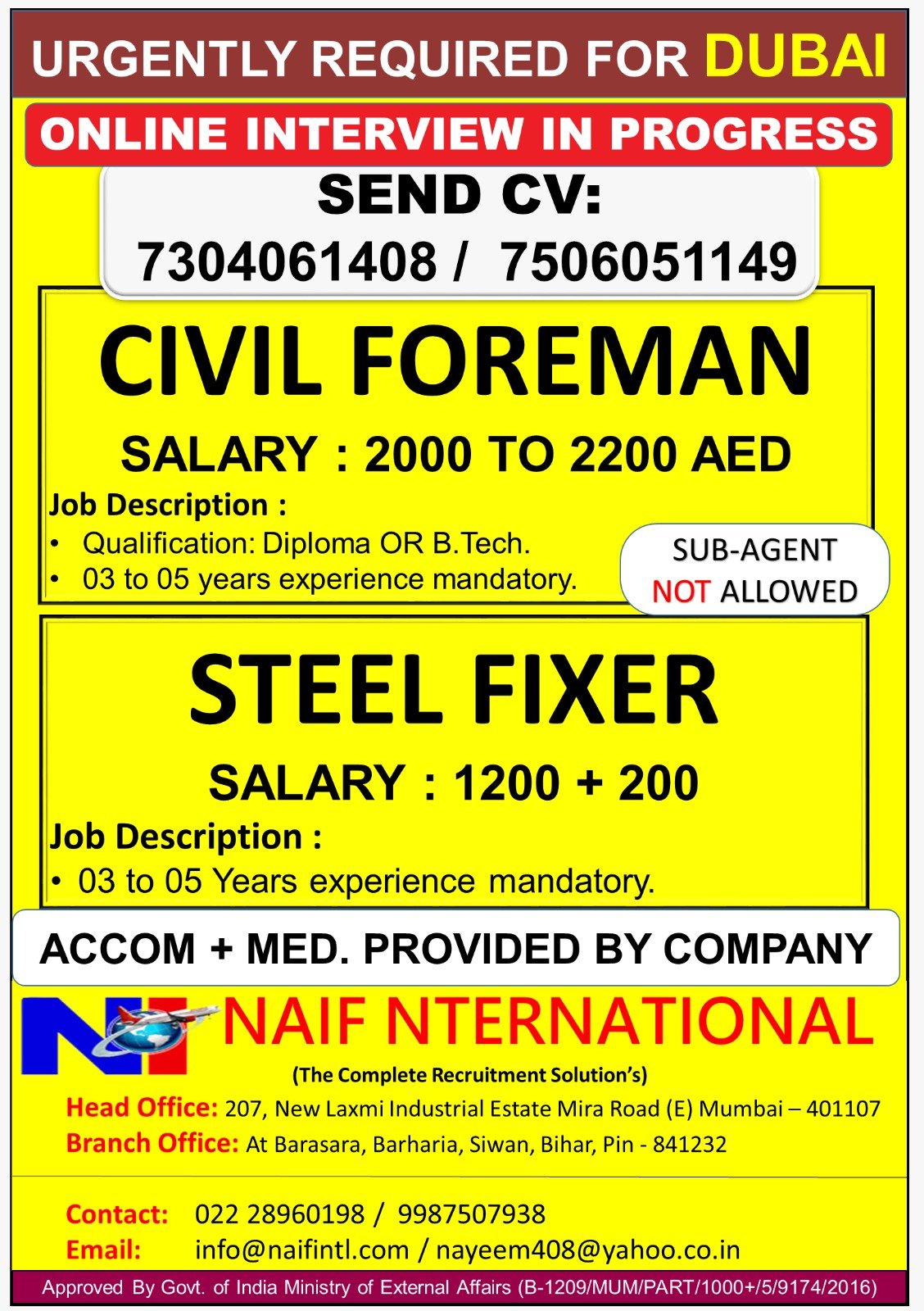 Dubai Jobs 2026 – Civil Foreman & Steel Fixer Vacancies | Online Interview in Progress