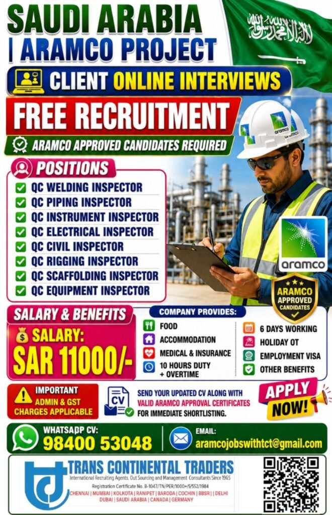 Saudi Arabia Aramco Project Jobs 2026 | Free Recruitment Saudi Arabia Aramco Project Jobs 2026 | Free Recruitment