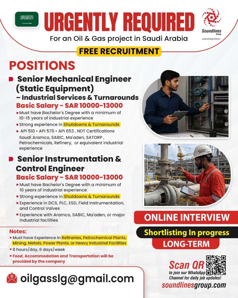 Recruitment For an Oil & Gas project in Saudi Arabia