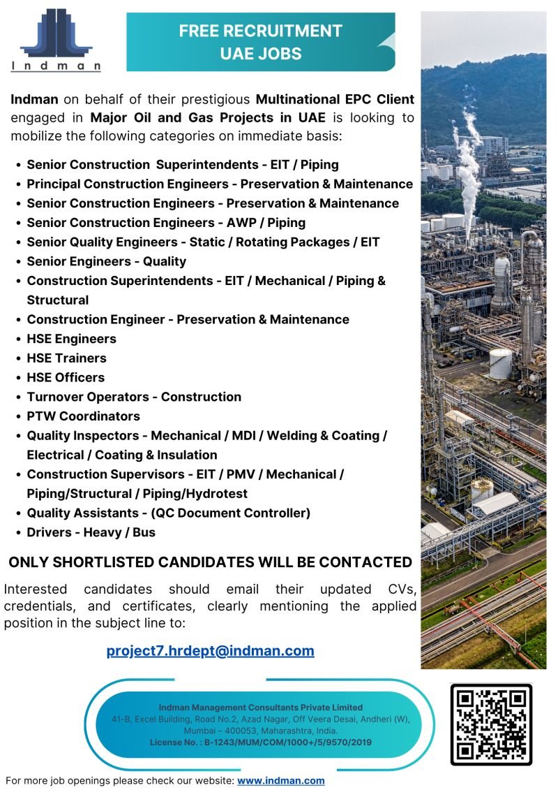 Recruitment For Major Oil and Gas Projects in UAE