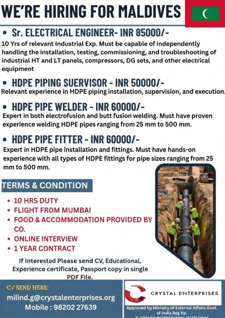 Hiring for Maldives Reputed Company