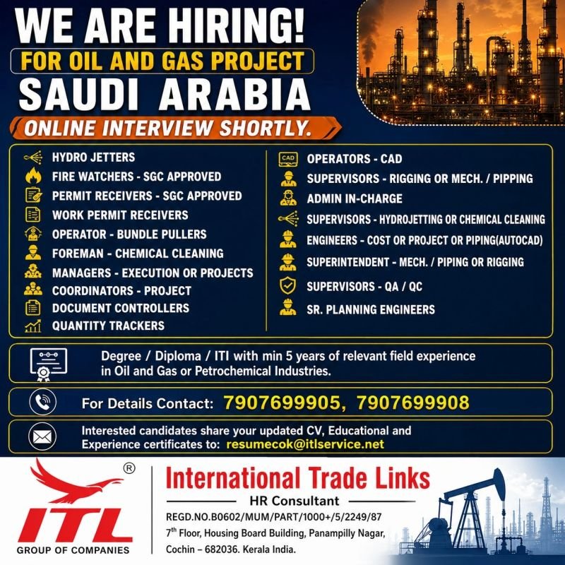 Saudi Arabia Oil & Gas Project Jobs 2026 – Engineers, Supervisors, Operators & Technicians | Apply Online