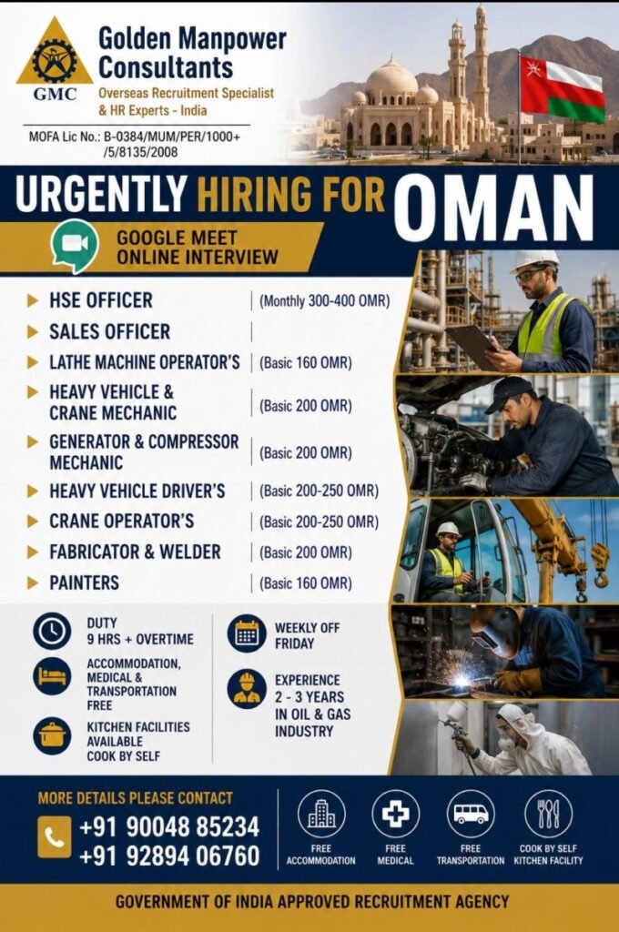 Urgent Hiring For Oman - Google Meet Online Interview