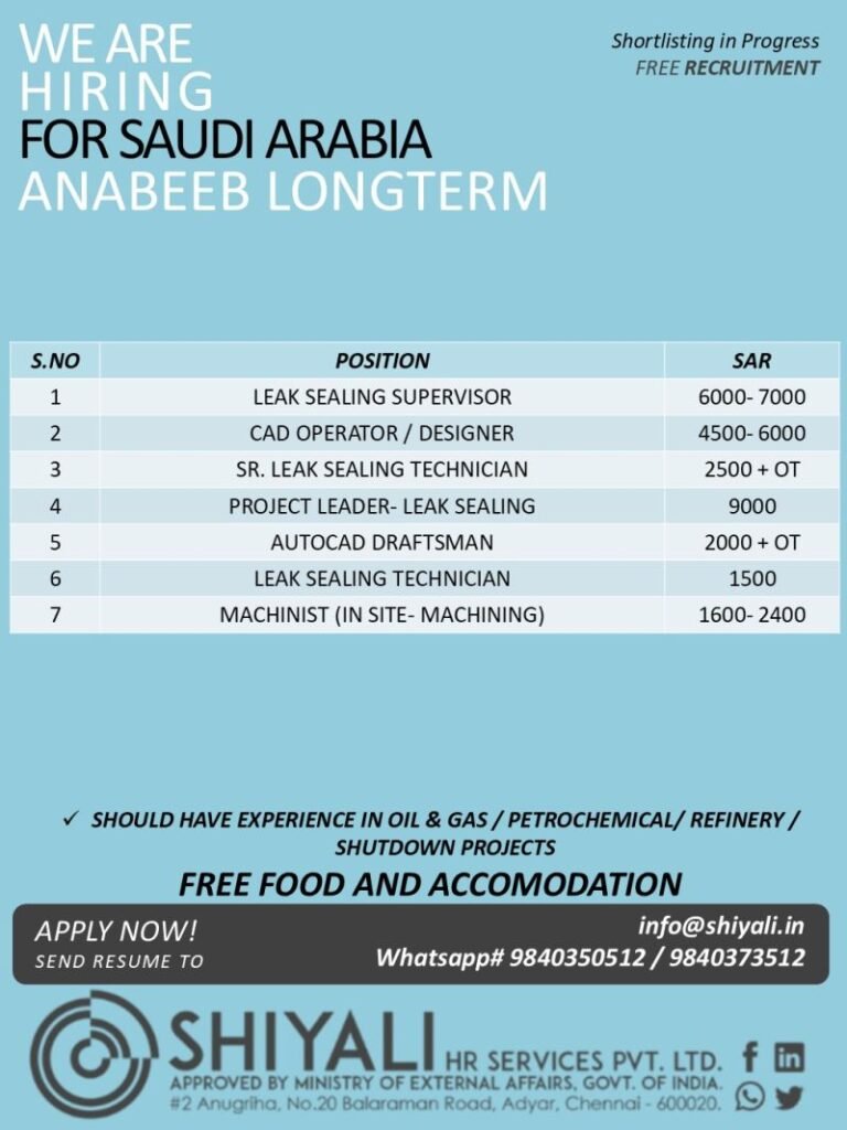 Saudi Arabia Anabeeb Oil & Gas Jobs 2026 | Free Recruitment