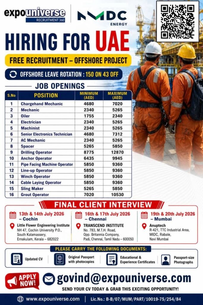 NMDC UAE Offshore Jobs 2026 – Free Recruitment 