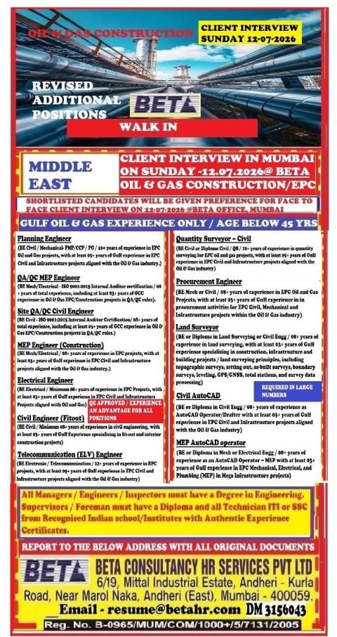 Middle East Oil & Gas Construction & EPC Jobs 2026 – Apply Today