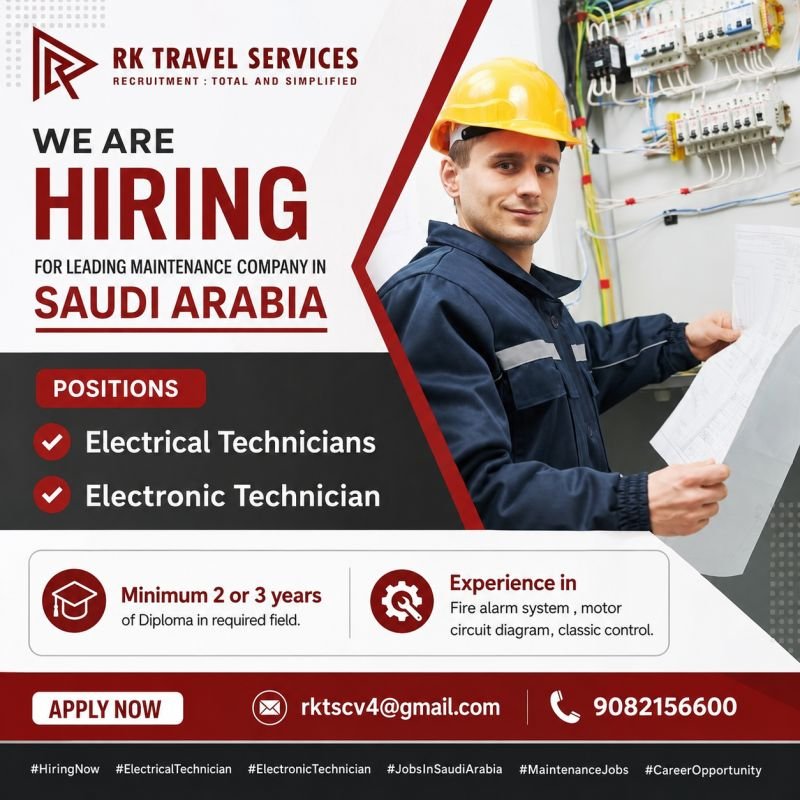 Hiring Electrical & Electronic Technicians in Saudi Arabia 