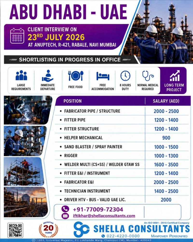 UAE Abu Dhabi Oil & Gas Jobs 2026 – Client Interview on 23 July | Apply Now