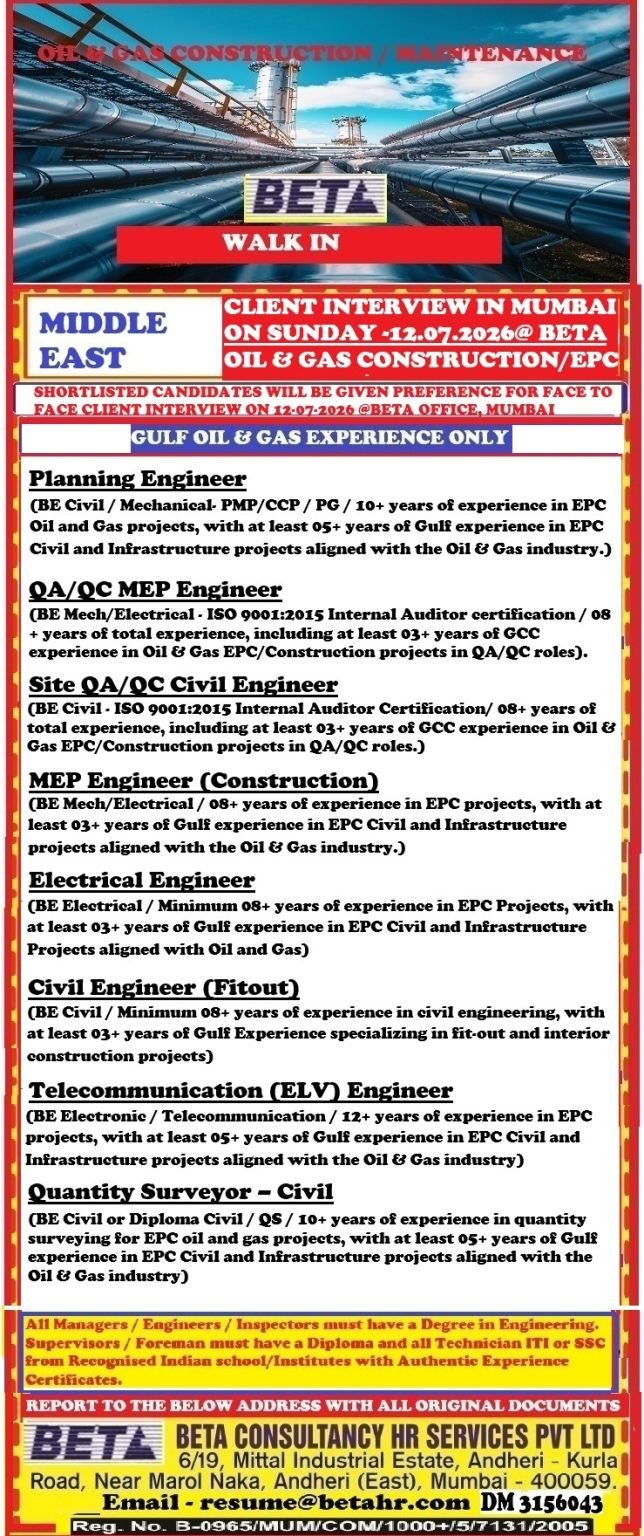 Middle East - Recruitment for Oil & Gas Construction / EPC Project