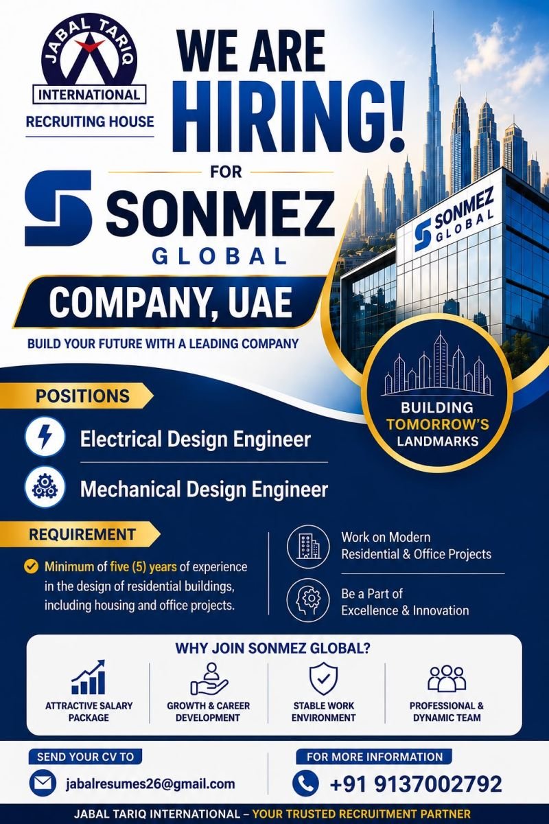 Sonmez Global UAE Jobs 2026 – Engineer Vacancies | Apply Now