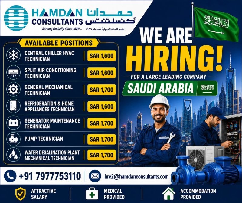 hiring for a Leading company in Saudi Arabia