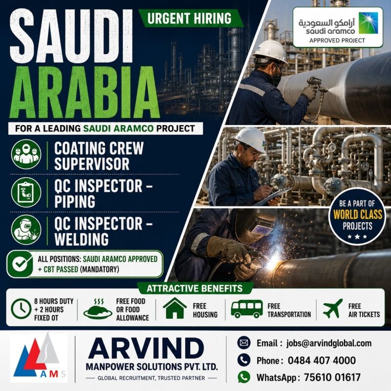 Immediate Hiring For Saudi Aramco Project
