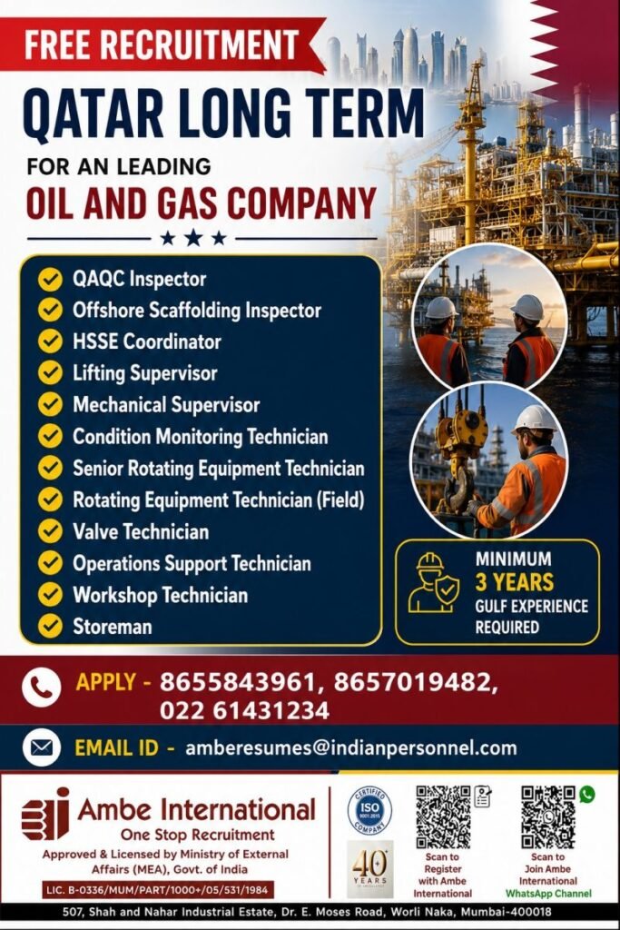 Free Recruitment for Qatar Oil & Gas Jobs | Long-Term Opportunity 