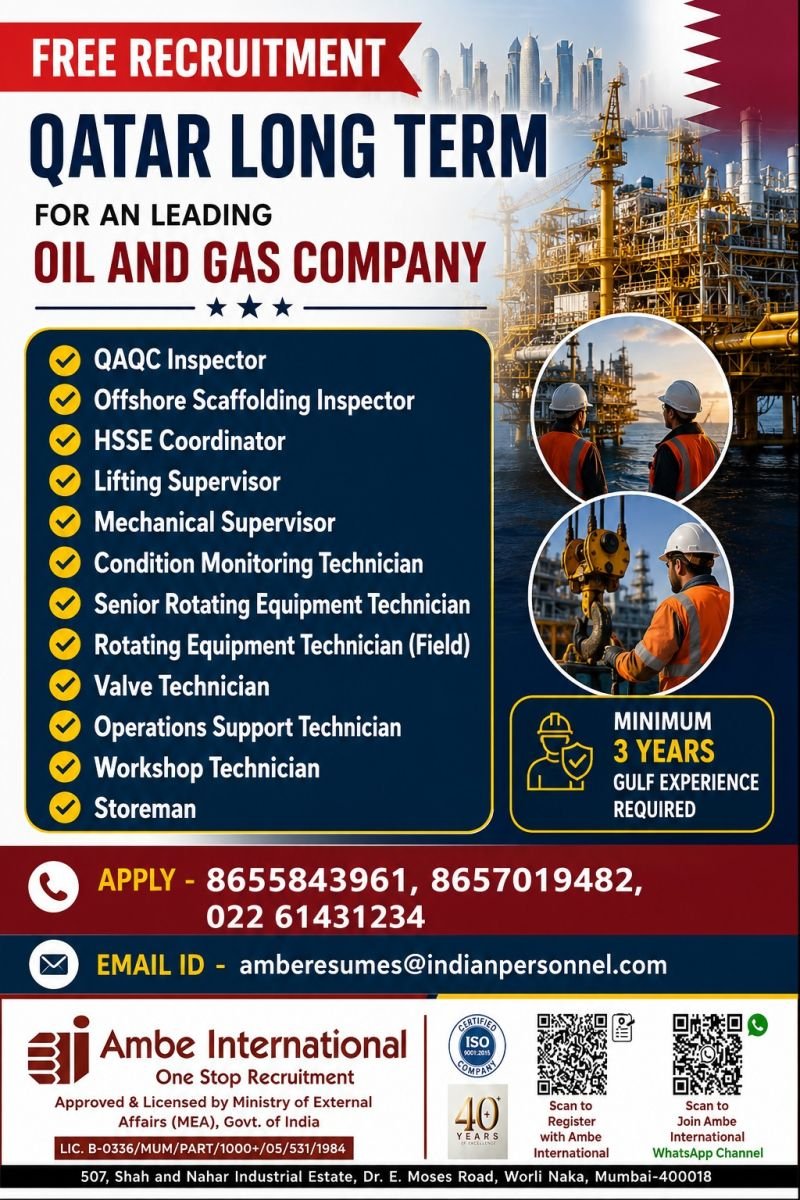 Free Recruitment for Qatar Oil & Gas Jobs | Long-Term Opportunity 
