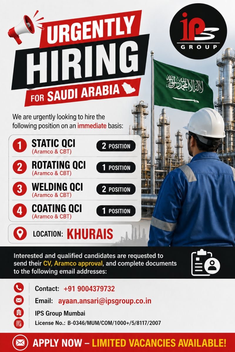 Saudi Arabia Aramco QCI Jobs 2026 – Immediate Hiring | Limited Vacancies