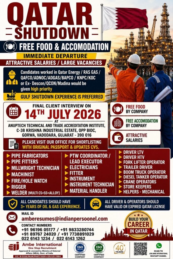 Qatar Shutdown Opportunity – Oil & Gas Professionals Hiring