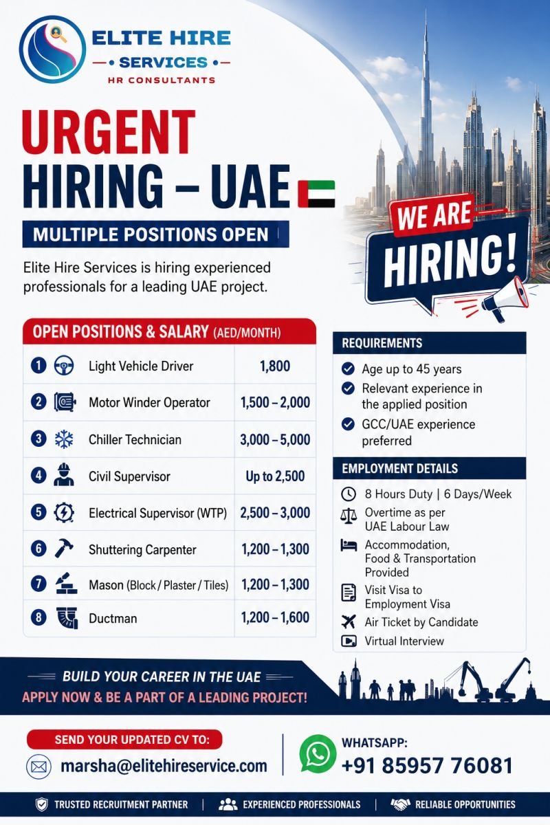 hiring experienced professionals for a leading UAE project.