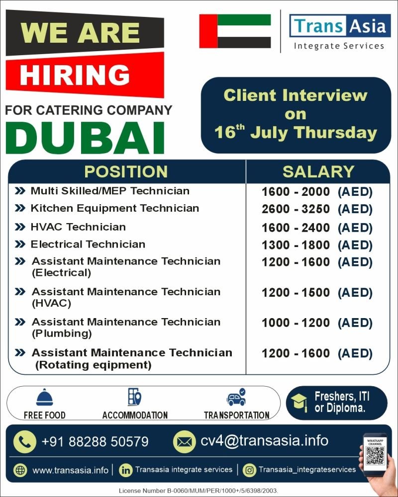 Hiring for a Leading Catering Company in Dubai