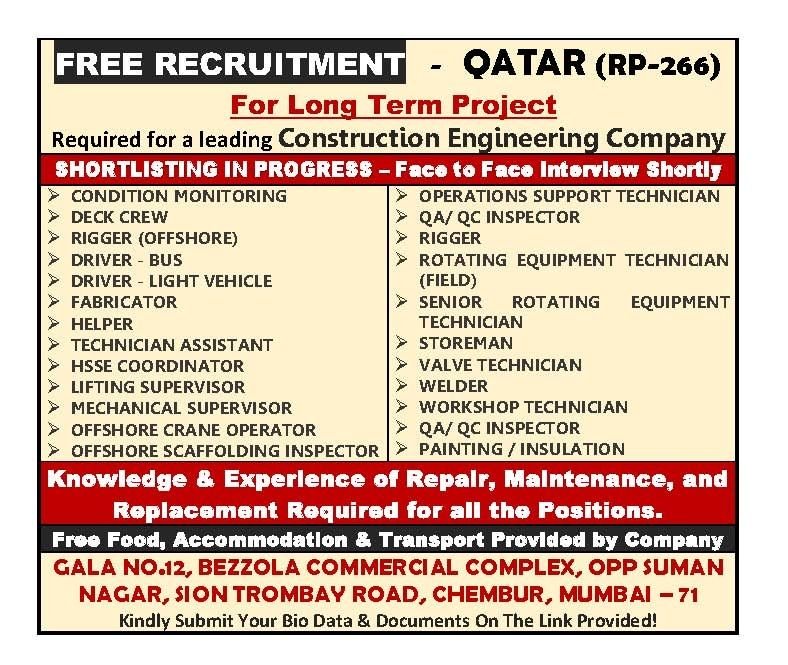 Qatar Construction Engineering Company Jobs 2026 – Free Recruitment | Long-Term Project Vacancies