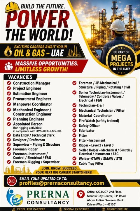 UAE Oil & Gas Jobs 2026 – Massive Hiring for EPC Projects | CV Shortlisting