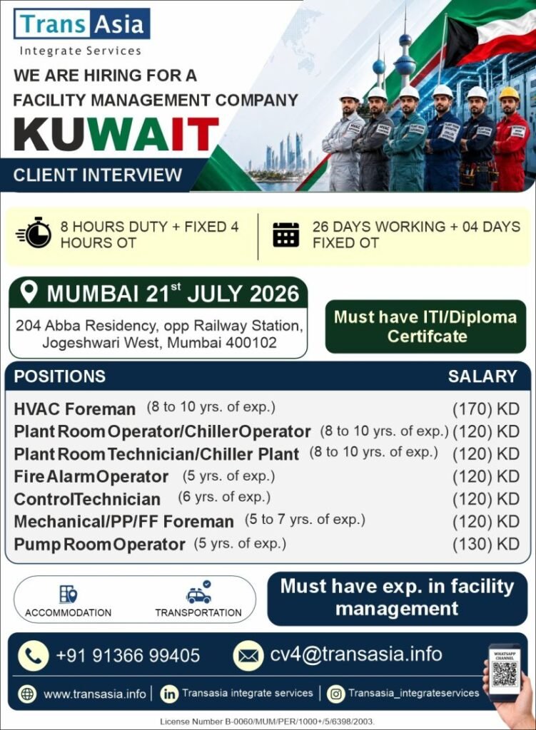 Urgent Hiring for Kuwait - Hiring Facility Management professionals