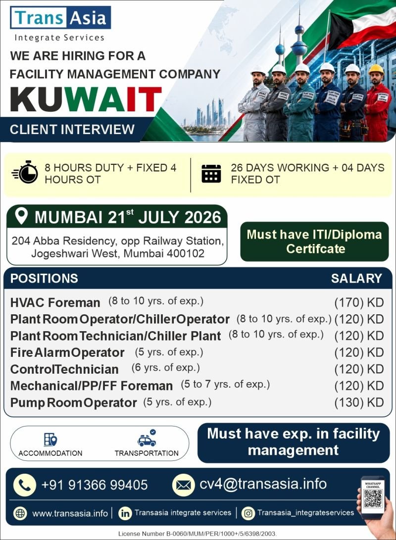 Urgent Hiring for Kuwait - Hiring Facility Management professionals