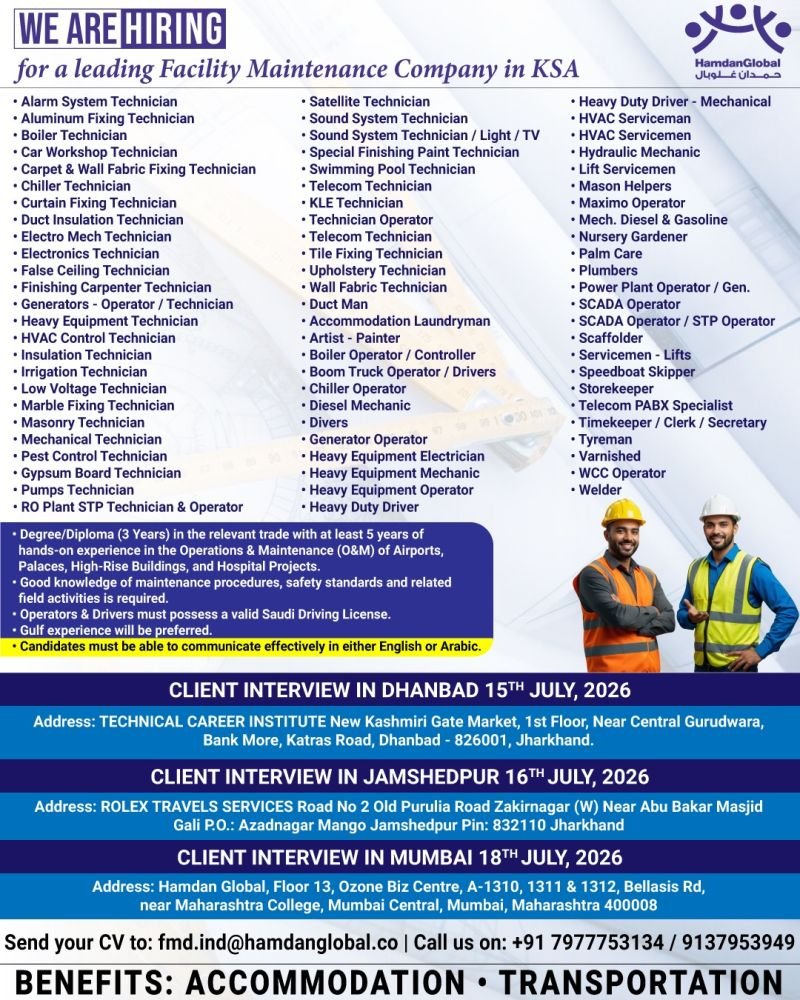 Saudi Arabia Facility Maintenance Company Jobs 2026 – Multiple Vacancies
