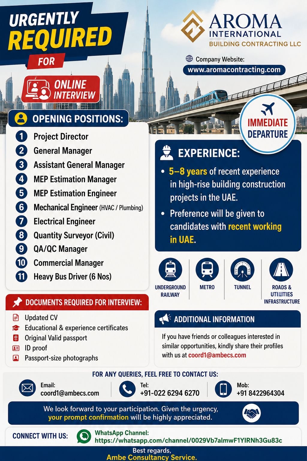 UAE Construction Jobs 2026 | Online Interview