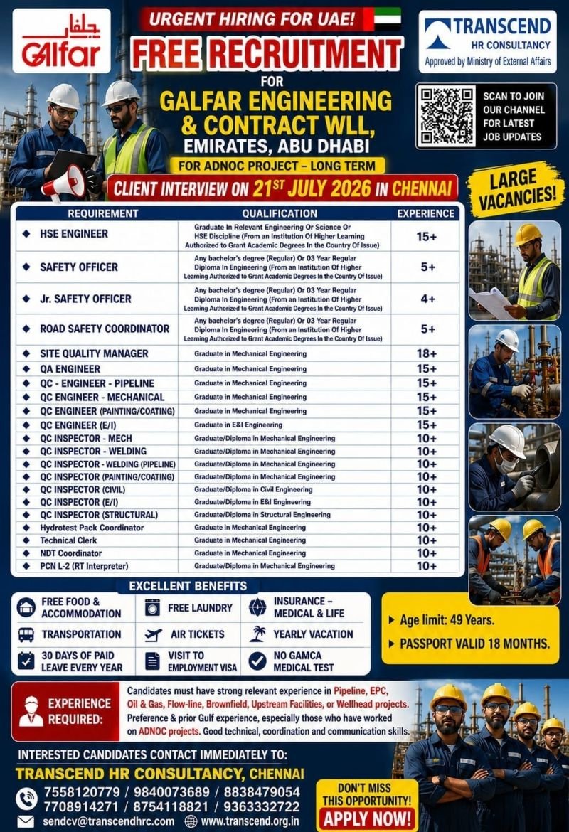 Galfar Engineering UAE Jobs 2026 | Free Recruitment
