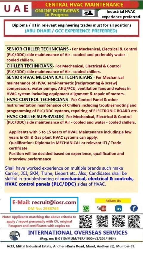 UAE Central HVAC Maintenance Jobs 2026 | Online Interview