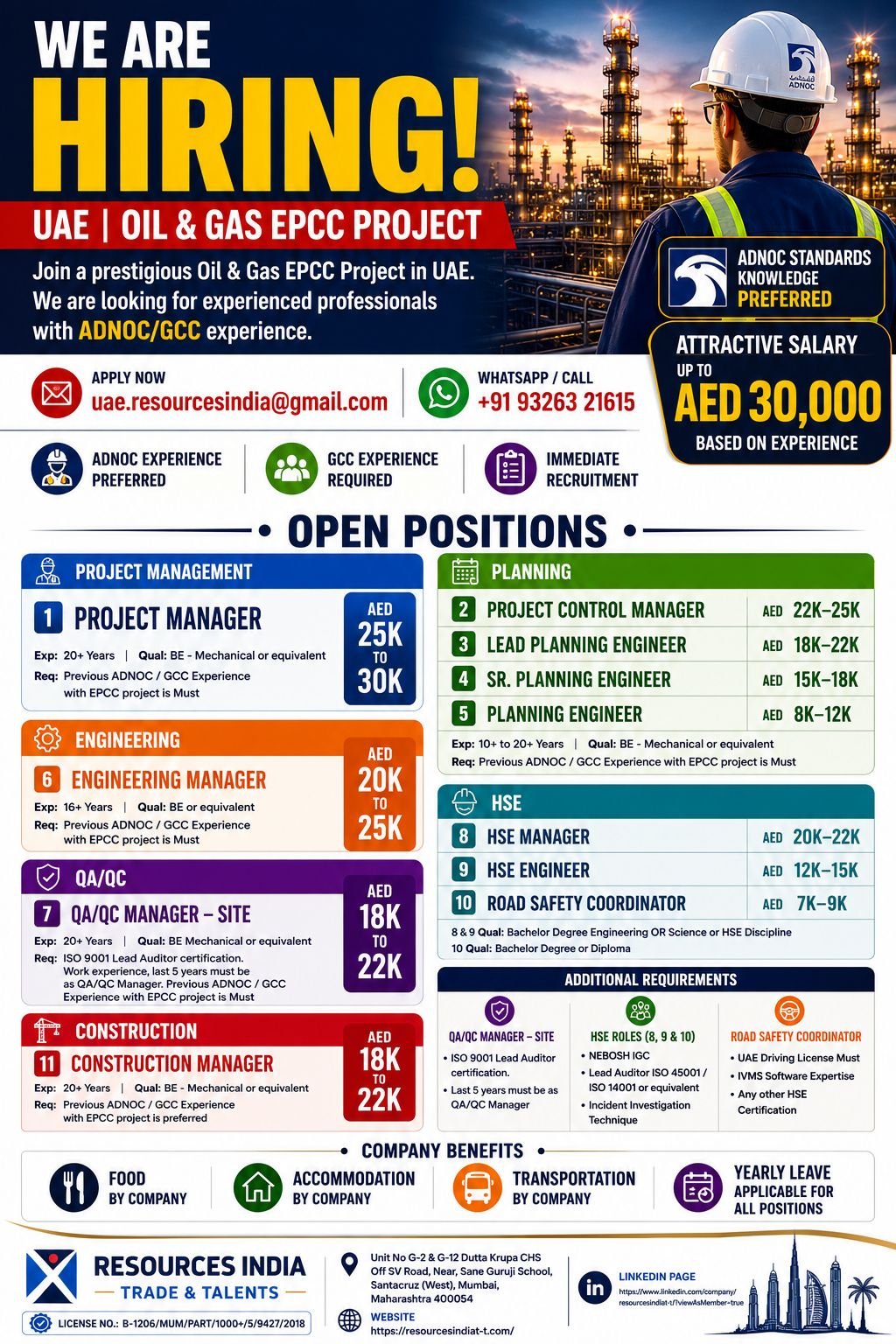 UAE Oil & Gas EPCC Jobs 2026 | Immediate Recruitment